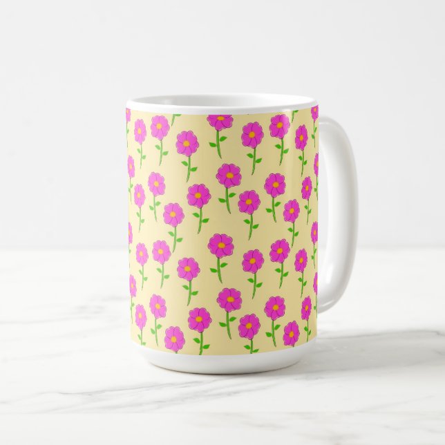 Repeat Flower Pattern with Hot Pink Flowers Kaffemugg (Framsida höger)