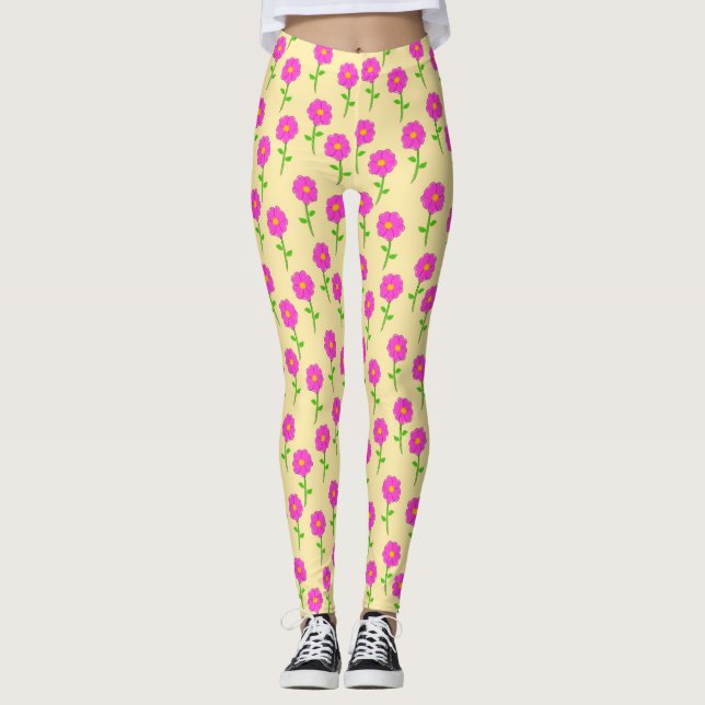 Repeat Flower Pattern with Hot Pink Flowers Leggings (Framsida)