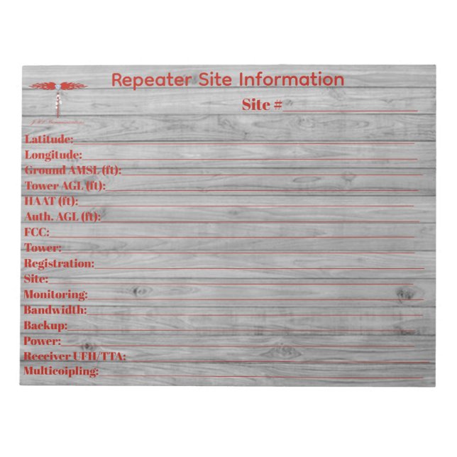 Repeaterplatsinformation Anteckningsblock (Framsida)