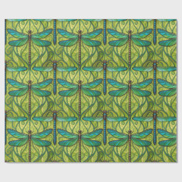 Repeating dragonfly pattern on green  presentpapper