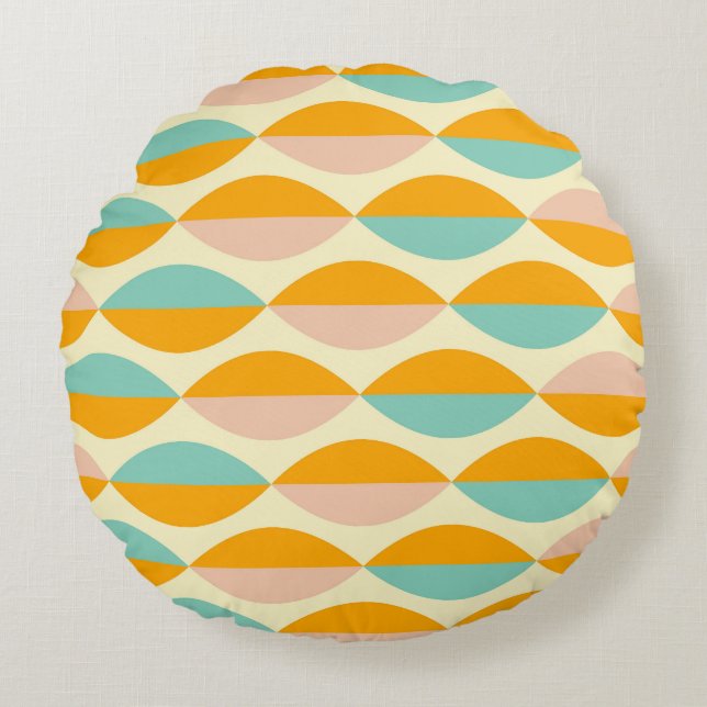 Repeating geometric pattern in beige background rund kudde (Framsidan)