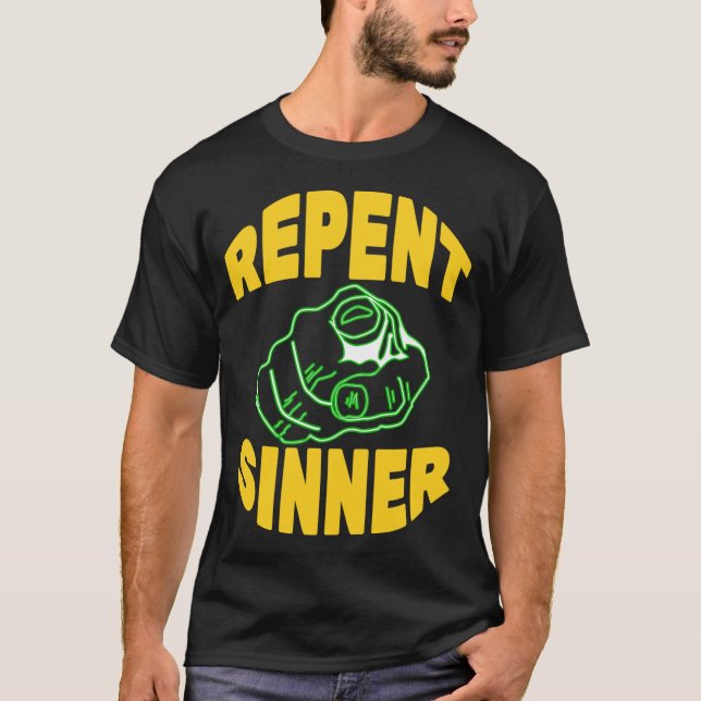 Repent Sinner boy retro T Shirt (Framsida)
