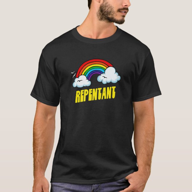 Repentant Cute  Sarcastic Retro Vintage Rainbow T Shirt (Framsida)