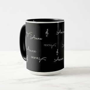 Repeterad Namn & Music Treble Clefs Black Mugg