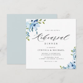 Repeteringsmiddag med elegant blå och vit blommigt inbjudningar