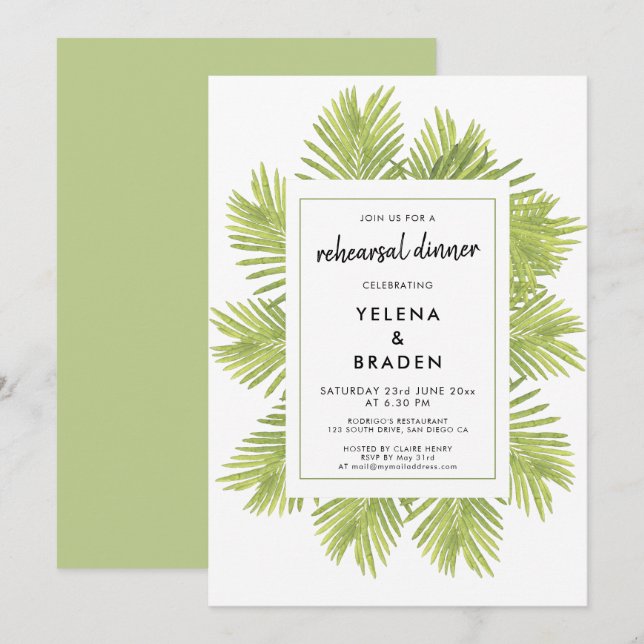 Repeteringsmiddag vid Tropical handflatan träd brö Inbjudningar (Fram/baksida)