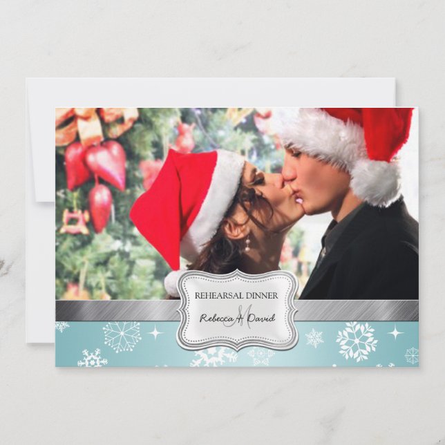 Repetition middag för blått- och vitvinterbröllop inbjudningar (Framsida)