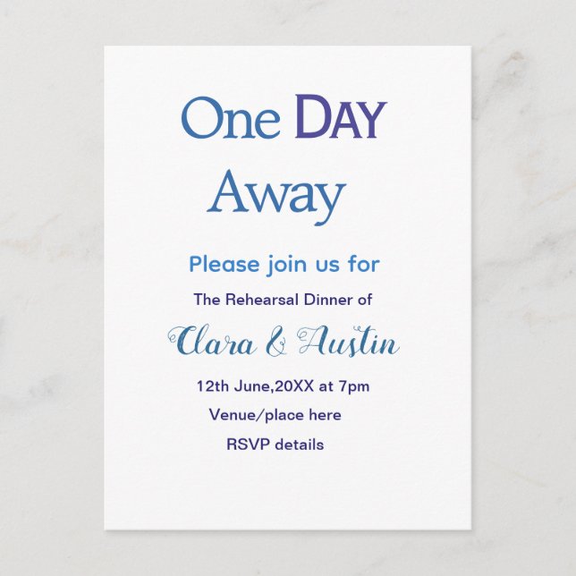 Repetitionsmiddag En dag bort natten före namn da Inbjudan Vykort (Framsida)