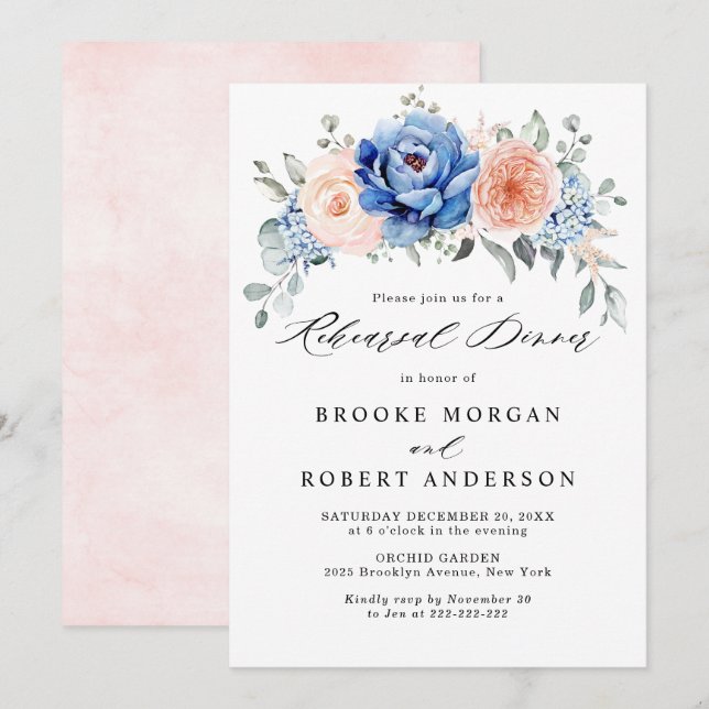  repetitionsmiddag för marin blå skiffer inbjudningar (Fram/baksida)