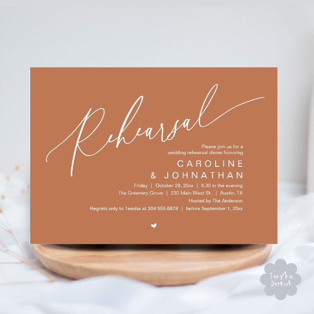 Repetitionsmiddag,Natten före Bröllopsfest Inbjudningar (Romantic Rehearsal Dinner The Night Before Wedding Dinner Party Invitation Card PDF Copper Brown)