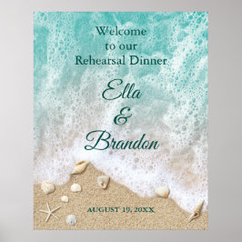 Repetitionsmiddagsaffisch med strandvågor poster