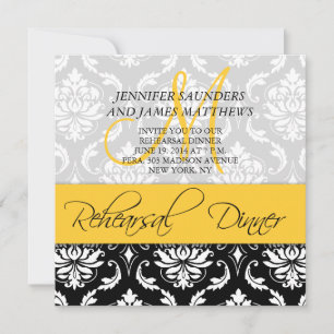 Repetitionsmiddagsinbjudan Damask Monogram Gul Inbjudningar