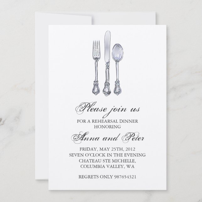 Repetitionsmiddagsinbjudan - Elegant bestick Inbjudningar (Framsida)