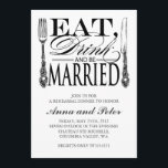 Repetitionsmiddagsinbjudan Inbjudningar<br><div class="desc">Ät,  drick och var gift! Uppmaning på nybörjare med elegant silvergods och kalligrafi-skript. Besök ONImage Vintage Design om du vill ha ett urval av snyggtar för designade inbjudningar till anpassningsbar,  bröllop-porto och kontorsmaterial med en vintage och modern blandning. ©2010 ONImage Vintage Design. Alla Höger reserverade.</div>