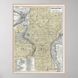 Replik Philadelphia Karta 1895 Poster