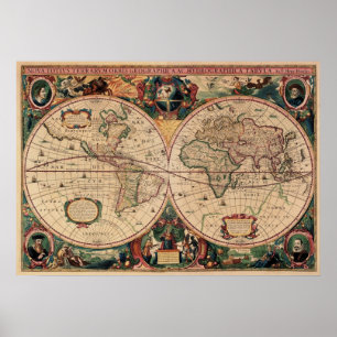 Replika Antique Karta i World Poster
