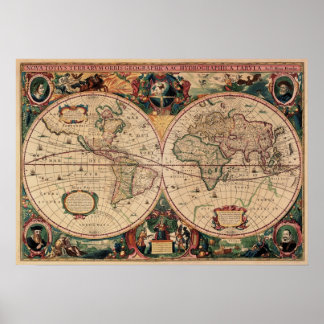 Replika Antique Karta i World Poster