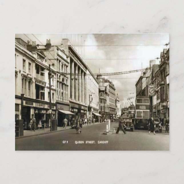 Replika Vintage bild, kardiff, Queen Street Vykort (Framsida)