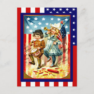 Replikera Vintage 4 juli, barn firar Vykort