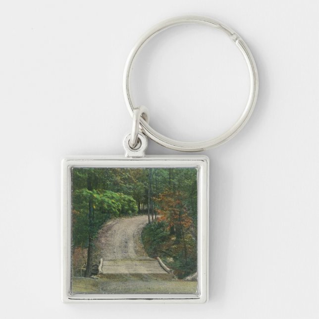 Replikering av Gen Burgoynes sista bro Fyrkantig Silverfärgad Nyckelring (Framsidan)