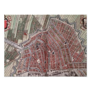 Replikstaden karta i Amsterdam 1652 Fototryck
