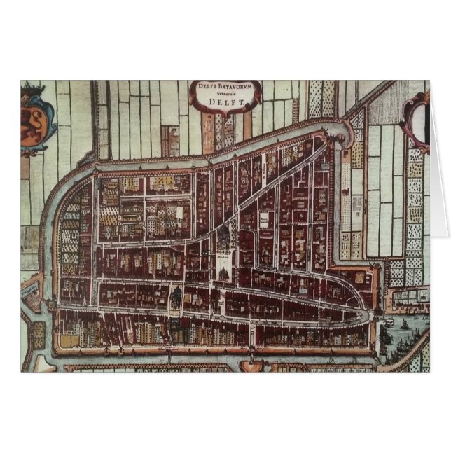 Replikstaden karta i Delft 1649 Hälsningskort (Framsidan Horizontal)