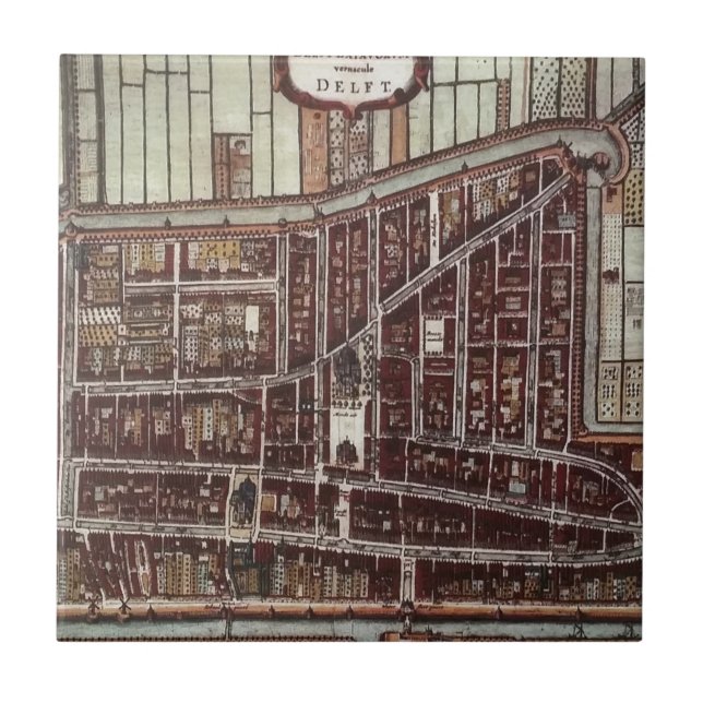 Replikstaden karta i Delft 1649 Kakelplatta (Framsidan)