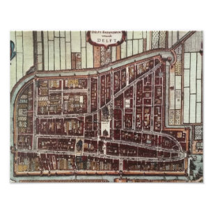 Replikstaden karta i Delft från 1649 Fototryck