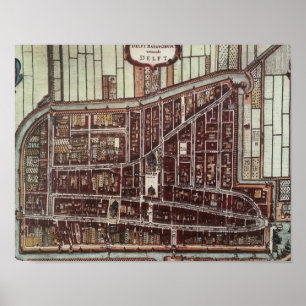 Replikstaden karta i Delft från 1649 Poster