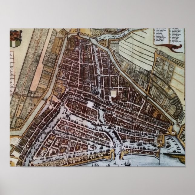 Replikstaden karta i Rotterdam från 1652 Poster (Framsidan)