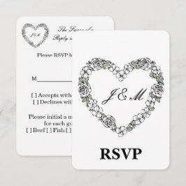 Réponse de mariage noir et blanc cœur floral tack kort