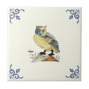 Repro 1700s Antique Hand Paints Delft Uggla Kakelplatta