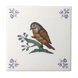Repro 1800-talets Multifärgad Delft Bird Tile Kakelplatta