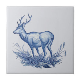 Repro 1876 Wedgwood Buck Hjort med Antlers Tile Bl Kakelplatta