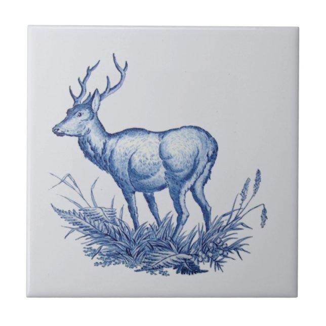 Repro 1876 Wedgwood Buck Hjort med Antlers Tile Bl Kakelplatta (Framsidan)