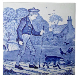 Repro 1879 Wedgwood Blue Calendar Series oktober Kakelplatta