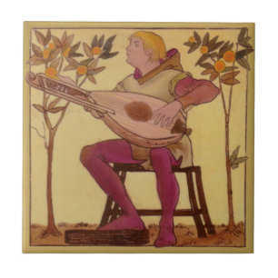 Repro 1880 Copeland Medieval Minstrels Music Tema Kakelplatta