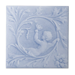 Repro 1880 Minton Faux Relief Cherub Light Blue Kakelplatta