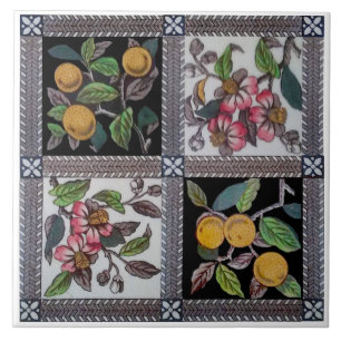 Repro 1880s färgstarka Blommar och frukttransport Kakelplatta