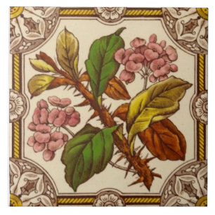 Repro 1880s Vild Ro Hand Färgad Transferware Kakelplatta