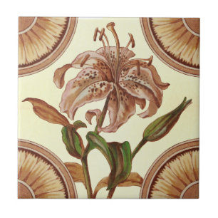 Repro 1885 Victorian Asian Lily Transferware Kakelplatta