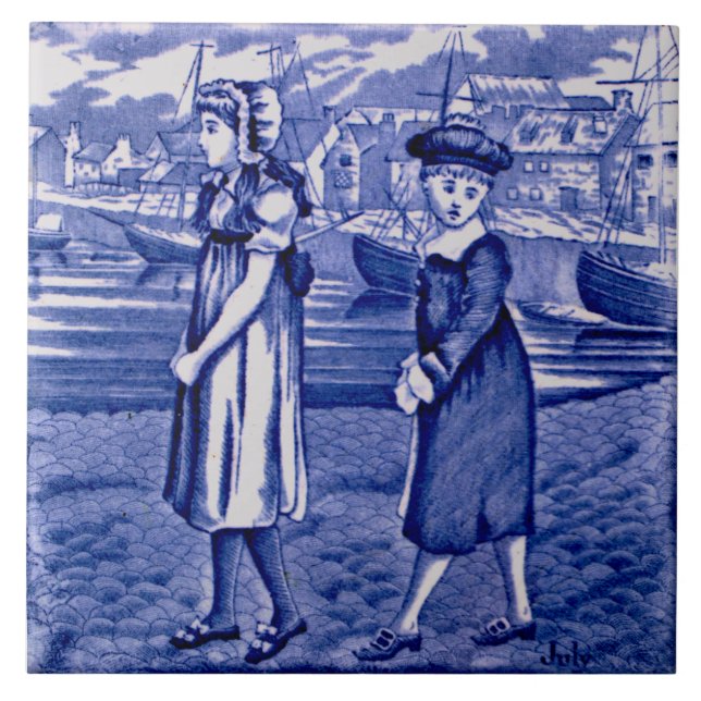 Repro 1885 Wedgwood Blue Calendar Månad juli Kakelplatta (Framsidan)