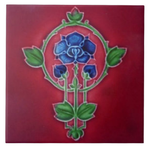 Repro 1905 Art nouveau judisk tonåring Blommigt Kakelplatta