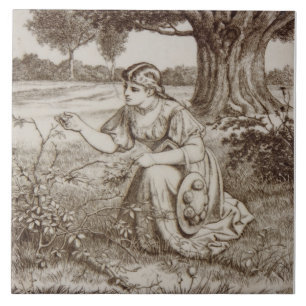 Repro Antique 1880-talet Minton Sepia Land Life Kakelplatta