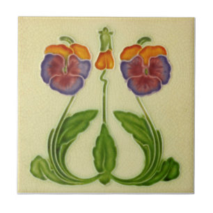 Repro Antique Art nouveau Blommigt Pansies Kakelplatta