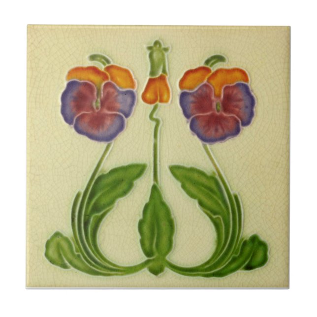 Repro Antique Art nouveau Blommigt Pansies Kakelplatta (Framsidan)