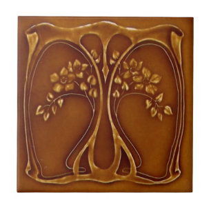 Repro Antique Art nouveau Livets träd Terracotta Kakelplatta