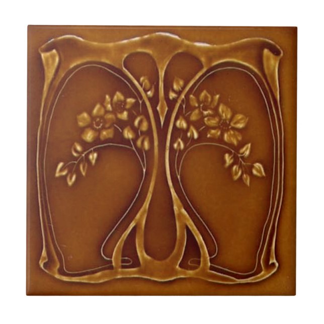Repro Antique Art nouveau Livets träd Terracotta Kakelplatta (Framsidan)