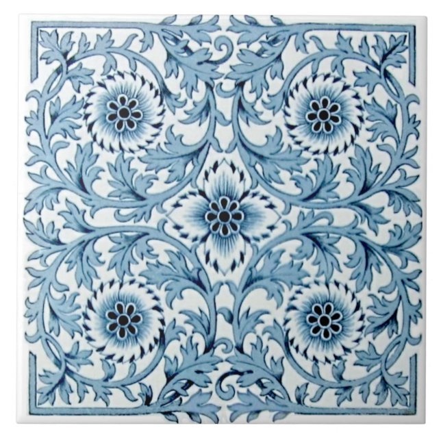 Repro Antique Blue & White Minton Tranferware Kakelplatta (Framsidan)