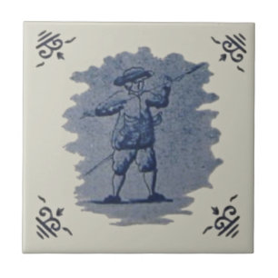 Repro Antique Dutch Blue Delft Figurle Tile Kakelplatta